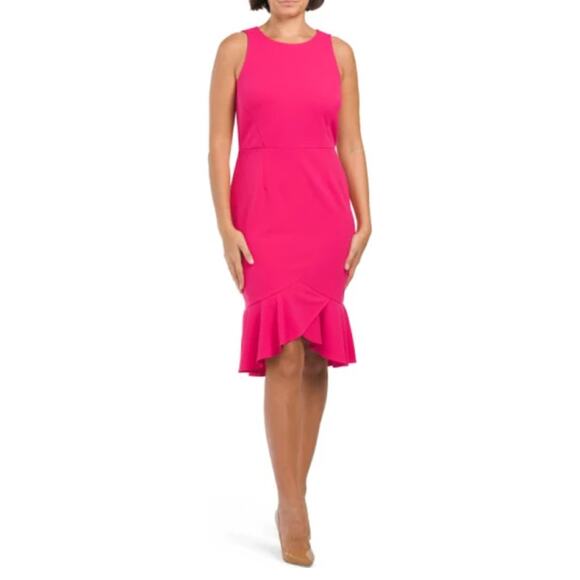 NWT London Times Women's Ruffle Hi-low Hem Scuba Crepe Sleeveless Midi Dress - Picture 1 of 6